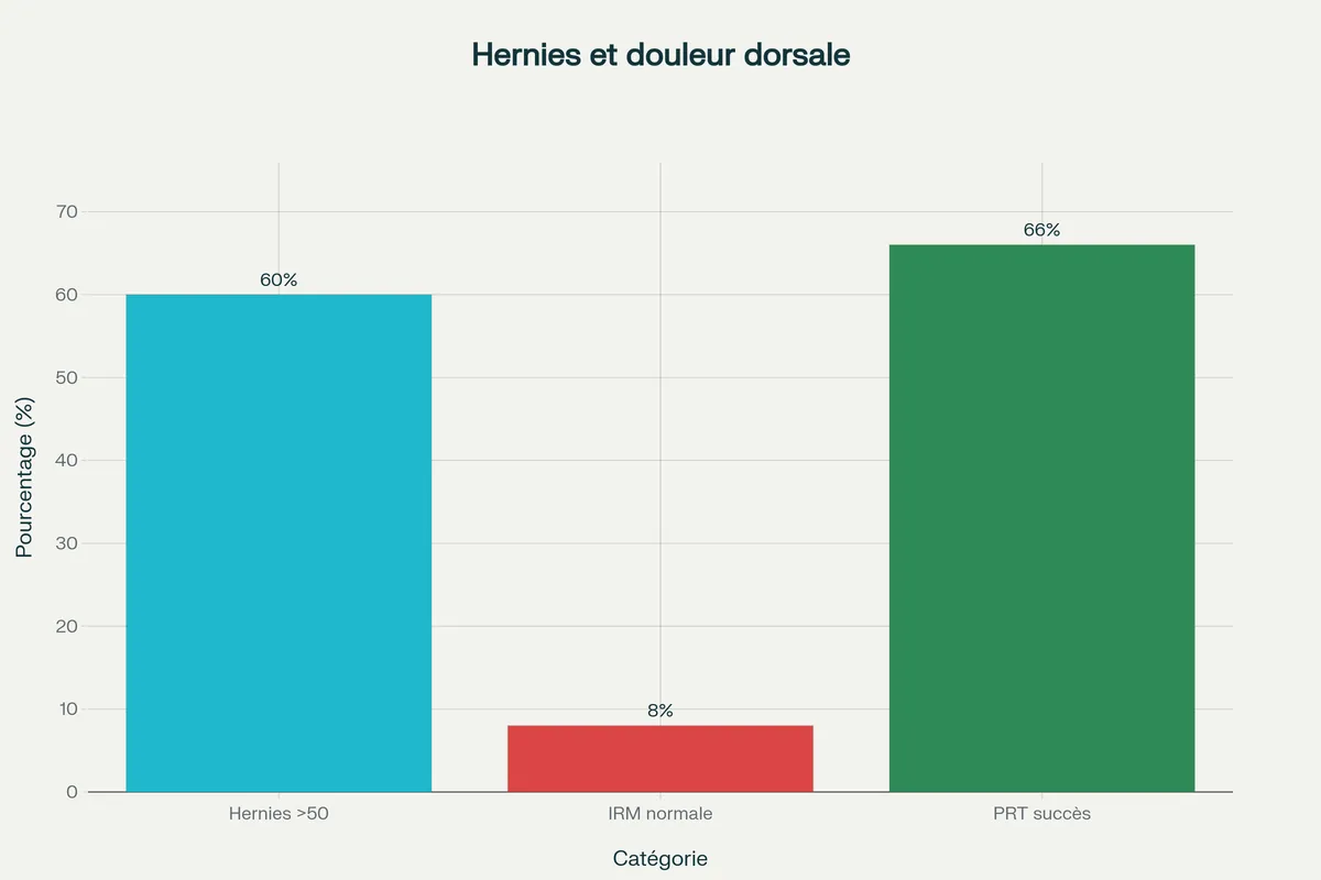Pourcentages clés sur hernie discale, lombalgie et pain reprocessing therapy